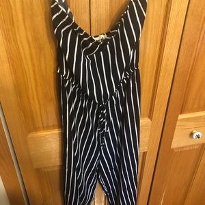 Hippie Love Navy blue and white striped strapless jumpsuit.Size large.Ne…
